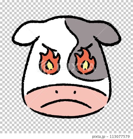 闘志を燃やす牛の顔のイラスト素材 113077579