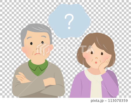 Vector illustration of a senior couple feeling doubts 113078359