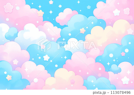 パステルカラーの雲と星のファンタジックな背景のイラスト素材