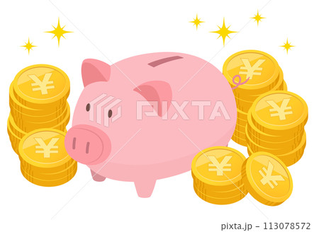 豚の貯金箱とコインのイメージ_ベクターイラスト 113078572