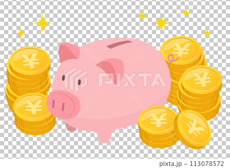 豚の貯金箱とコインのイメージ_ベクターイラスト 113078572
