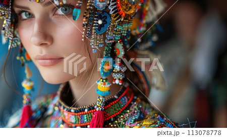 Exquisite handmade necklaces and earrings celebrate traditional style and cultural fashion identity 113078778
