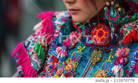 Exquisite handmade necklaces and earrings celebrate traditional style and cultural fashion identity 113078779