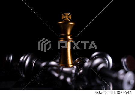Golden King chess is last standing in the chess board, Concept of successful business leadership Golden King chess is last standing in the chess board, Concept of successful business leadership 113079544