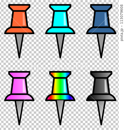 文具で紙や物を止めるのに刺して使用する押しピンのイラスト 文具で紙や物を止めるのに刺して使用する押しピンのイラスト 113079608
