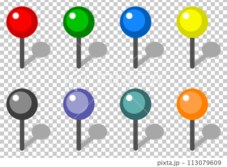 An illustration of a push pin used as stationery to fasten paper or objects An illustration of a push pin used as stationery to fasten paper or objects 113079609