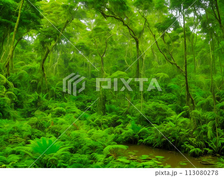 green moss in rainforest 113080278