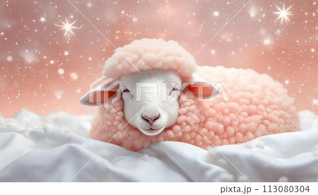 ピンクのもこもこふわふわの羊さん(AI生成) ピンクのもこもこふわふわの羊さん(AI生成) 113080304
