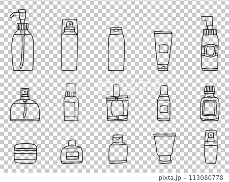コスメ風の容器いろいろ・線画 コスメ風の容器いろいろ・線画 113080778