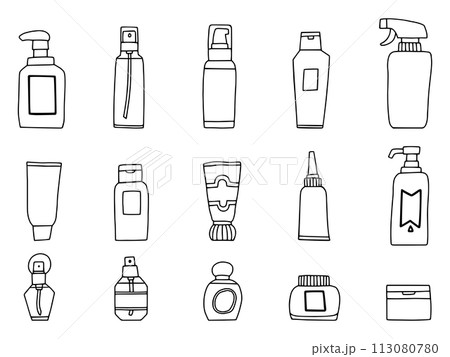 コスメ風の容器いろいろ・線画 コスメ風の容器いろいろ・線画 113080780