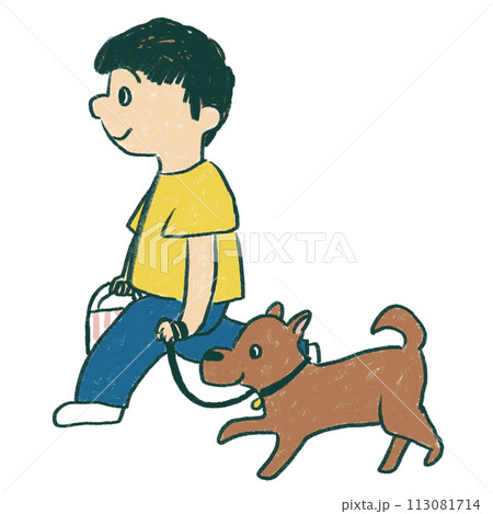 犬の散歩をする男性 犬の散歩をする男性 113081714