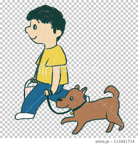 犬の散歩をする男性 犬の散歩をする男性 113081714