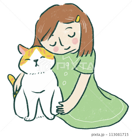 猫を抱く女性のイラスト素材 [113081715] - PIXTA