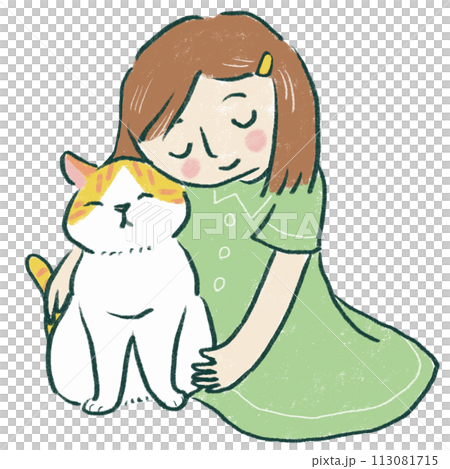 猫を抱く女性のイラスト素材 [113081715] - PIXTA