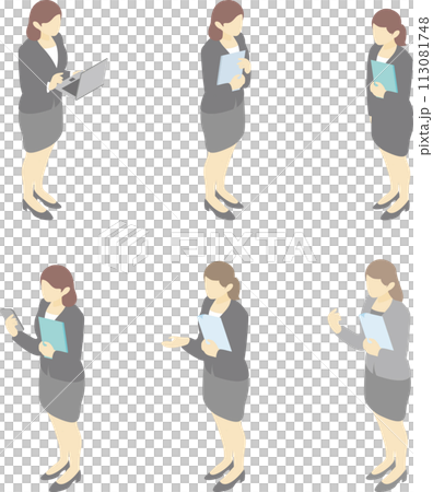 商業等距人女性求職換工作工作插畫素材集 商業等距人女性求職換工作工作插畫素材集 113081748