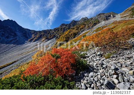 北アルプス・涸沢カールの紅葉と穂高連峰 北アルプス・涸沢カールの紅葉と穂高連峰 113082337
