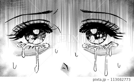 老化…目の下のくまに泣く女性のモノクロイラスト 113082773