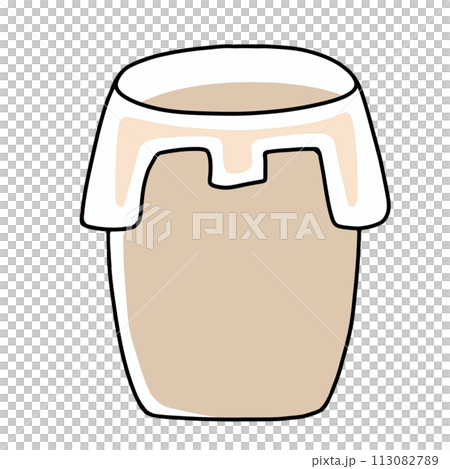 A trash can with a loose and simple plastic bag hanging on it, solid paint 113082789