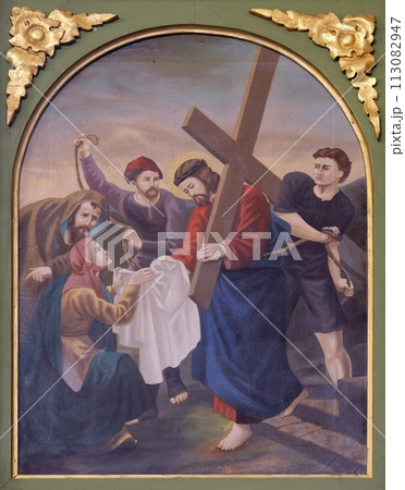 6th Stations of the Cross, Veronica wipes the face of Jesus, church of Saint Matthew in Stitar, Croatia 6th Stations of the Cross, Veronica wipes the face of Jesus, church of Saint Matthew in Stitar, Croatia 113082947