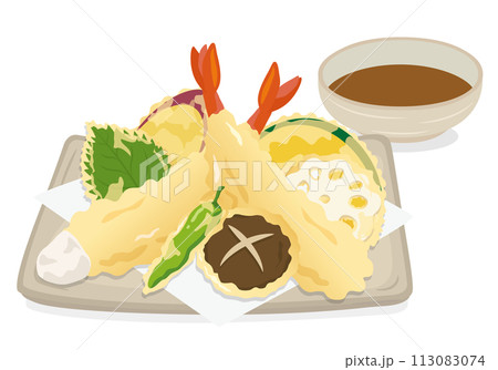 食べ物_和食_天ぷら_盛り合わせ 天つゆ付き 113083074