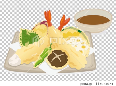 食べ物_和食_天ぷら_盛り合わせ 天つゆ付き 113083074