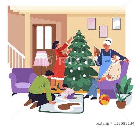 Christmas holiday spent with family at home vector Christmas holiday spent with family at home vector 113083134