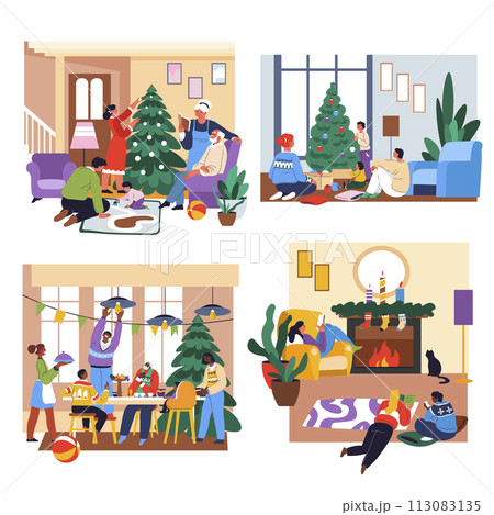 Christmas holiday celebration at home, family Christmas holiday celebration at home, family 113083135