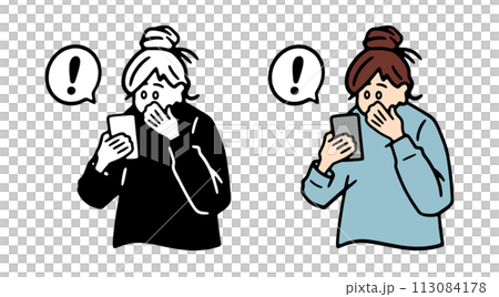 スマホの通知に驚く女性のイラスト素材 113084178