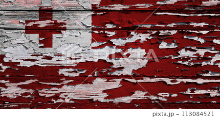 Flag of Tonga painted on a wooden board 113084521