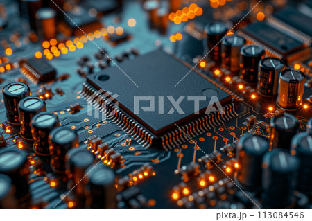 Printed circuit board with microcontroller in electronics laboratory 113084546