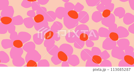 Exotic hand drawn flowers, seamless patterns with floral for fabric, textiles, clothing, wrapping paper, cover, banner, home decor, abstract backgrounds. Vector illustration. 113085287