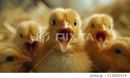 small cute chickens close up 113085414