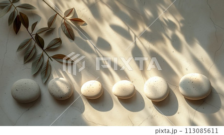 spa stones are placed, stacked symmetrically 113085611