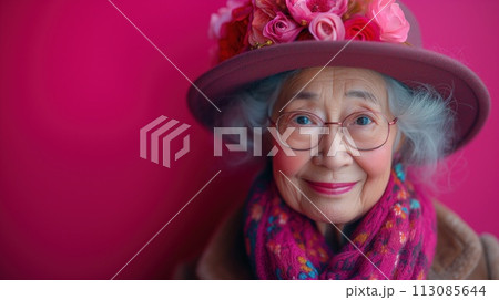 portrait of smiling cute old ladyのイラスト素材 [113085644] - PIXTA