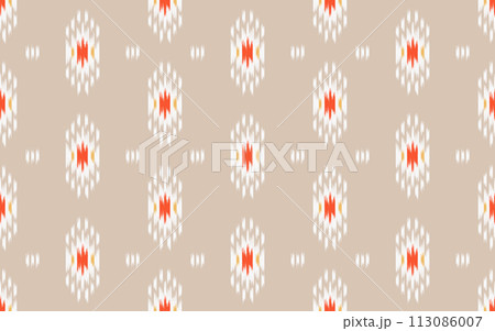 Ethnic abstract ikat art. Seamless pattern in tribal, folk embroidery, and Mexican style. Aztec geometric art ornament print. Design for carpet, wallpaper, clothing, wrapping, fabric, cover, textile. 113086007