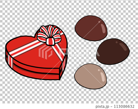 Illustration of heart-shaped gift box and chocolate [Valentine style 4] 113086632