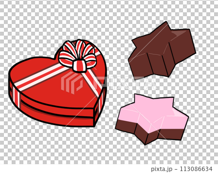 ハート型のプレゼントの箱とチョコレートのイラスト【バレンタイン風6】 113086634