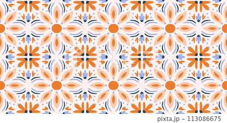Ethnic abstract tile art. Seamless pattern in tribal, folk embroidery, and Mexican style. Aztec geometric art ornament print. Design for carpet, wallpaper, clothing, wrapping, fabric, cover, textile. Ethnic abstract tile art. Seamless pattern in tribal, folk embroidery, and Mexican style. Aztec geometric art ornament print. Design for carpet, wallpaper, clothing, wrapping, fabric, cover, textile. 113086675