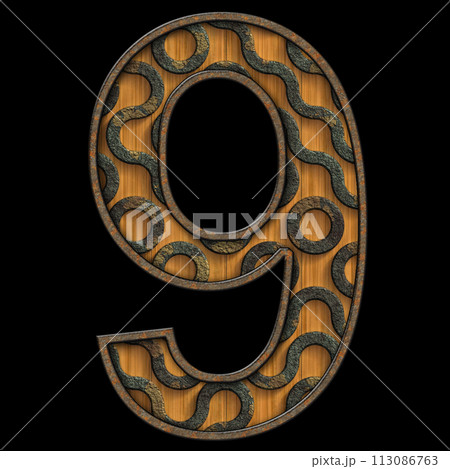 3D render of wood and metal number 113086763