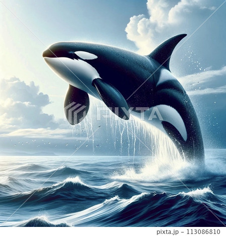 ジャンプするシャチのイラスト素材 [113086810] - PIXTA