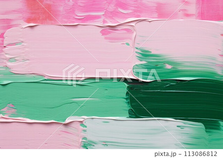 春夏用の抽象油絵背景バナー)緑とピンクと白のラフな横縞。AI生成画像 春夏用の抽象油絵背景バナー)緑とピンクと白のラフな横縞。AI生成画像 113086812