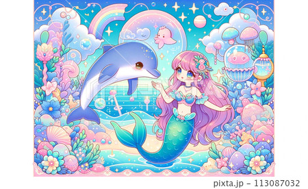 ファンタジーの世界人魚とイルカ 113087032