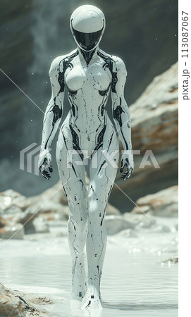 Humanoid robot with DNA modification, future cosmonaut, space discoverer. AI Generative 113087067