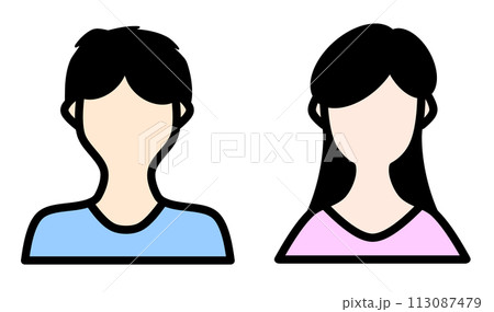 若い男性と女性の上半身と正面から見た顔のアイコン 113087479