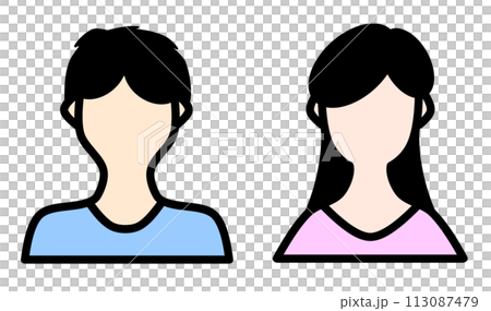 若い男性と女性の上半身と正面から見た顔のアイコン 113087479