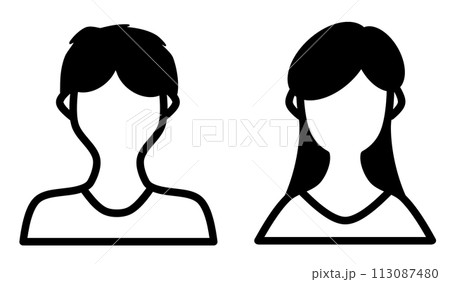 若い男性と女性の上半身と正面から見た顔のアイコン 113087480