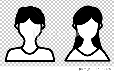 若い男性と女性の上半身と正面から見た顔のアイコン 113087480