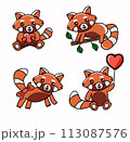 Red panda doodle illustration. Sticker set 113087576