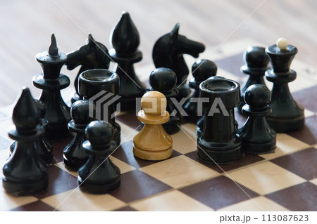 Chessmen. Concept white and black Chessmen. Concept white and black 113087623