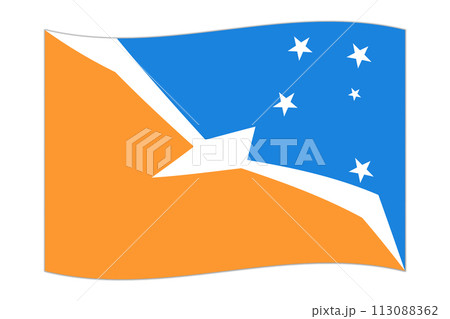 Waving flag of Tierra del Fuego, administrative division of Argentina. Vector illustration. Waving flag of Tierra del Fuego, administrative division of Argentina. Vector illustration. 113088362